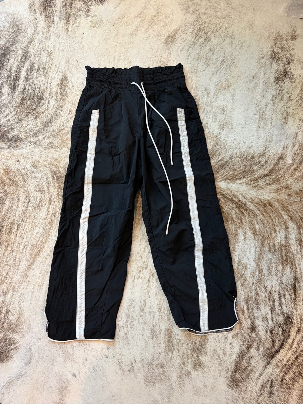 Free People Black Track Pants with White Side Stripes